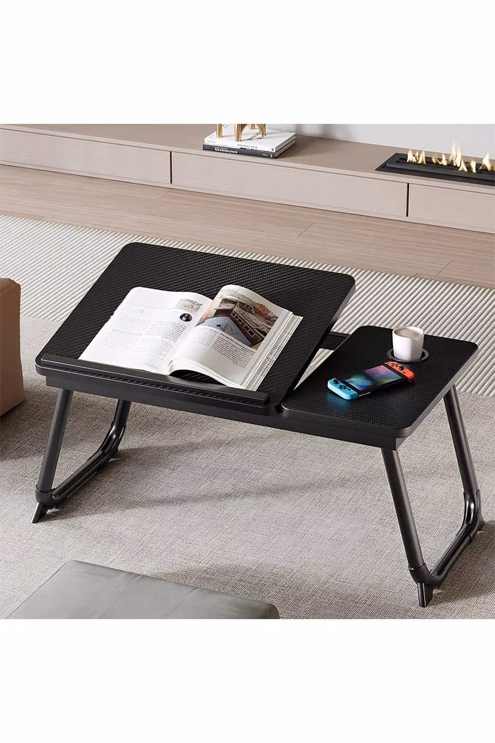Living and Home Adjustable Folding Laptop Bed Table with Tilting Top and Cup Slot in Black – 2