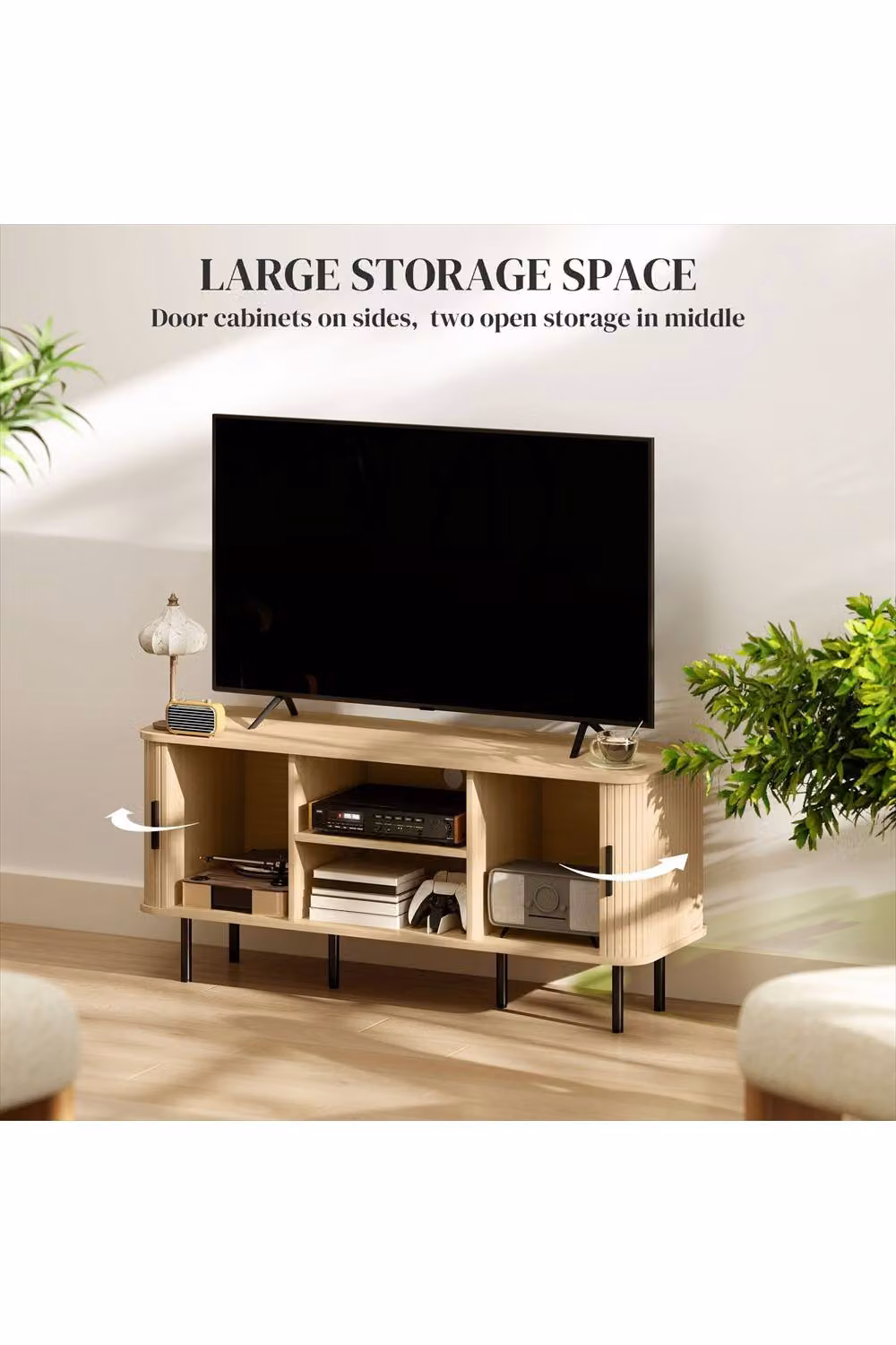 ERGOVEXA Mid-Century TV Stand Cabinet for TVs up to 55 Inches, Oak, W/D/H: 120 x 40 x 40 cm – 2