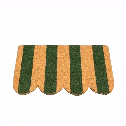 Melody Maison Rectangular Green and Beige Striped Coir Doormat with Scallop Edge W/D/H: 60 x 40 x 1.5 cm – 2