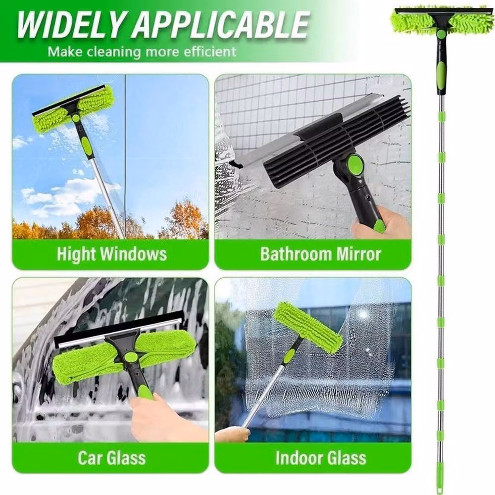 NESTLUNE Green 4.5m Telescopic Extendable Window Cleaner Squeegee with Microfibre Head and Scraper, W: 100 cm, D: 15 cm – 4
