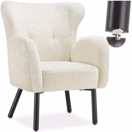 tectake Scandinavian Style Bouclé Fabric Tub Armchair in Beige, White or Multicolour, W/D/H: 71 x 72 x 92 cm – 1