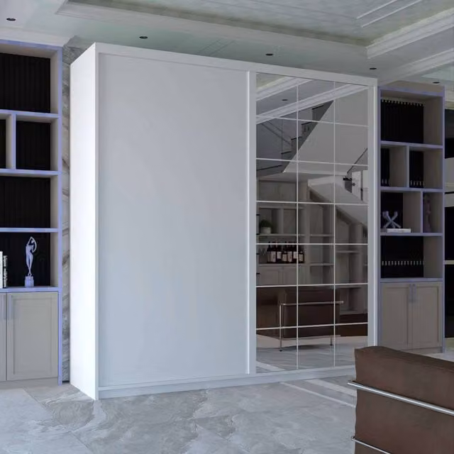 Sliding Wardrobes 4U Cubbix Single Mirror Sliding Door Wardrobe in White, W: 200 cm, H: 217 cm