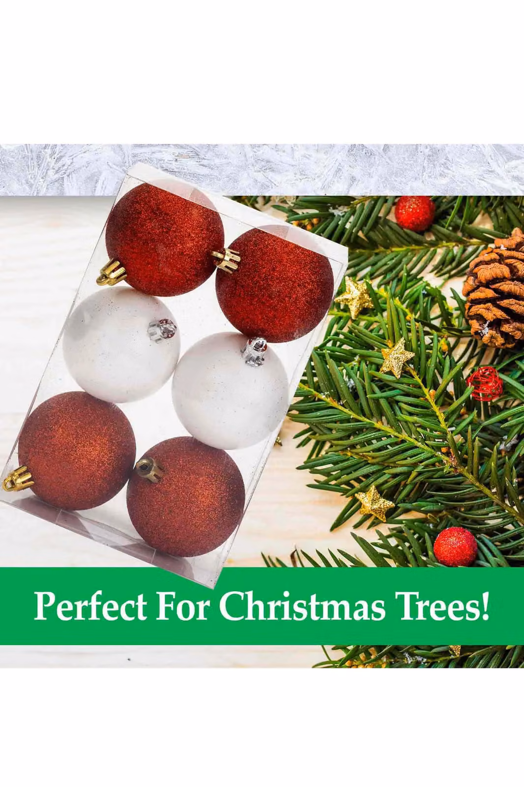 VFM e-Store Red, White and Gold Round Christmas Baubles, 6cm (6 Pack) – 2