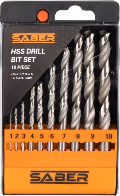 Saber 10 Piece Silver HSS Stainless Steel Twist Drill Bit Set