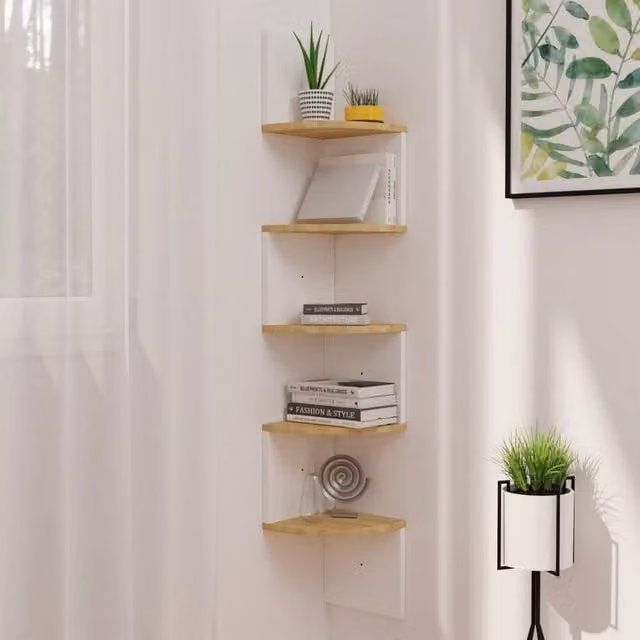 Berkfield Home Wall Mounted Corner Shelf in White and Sonoma Oak, W/D/H: 19 x 19 x 123 cm – 1