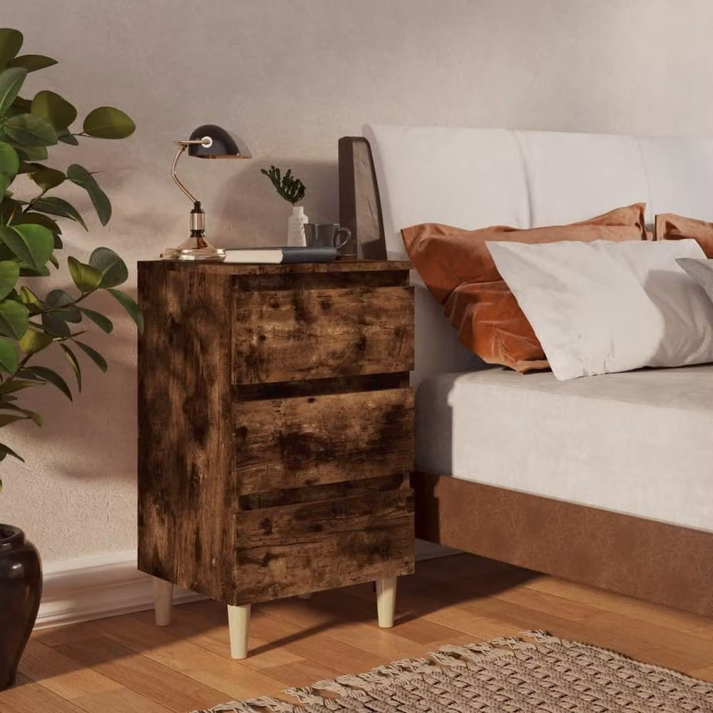 Berkfield Home Bedside Cabinet in Smoked Oak Brown with Solid Wood Legs W/D/H: 40 x 35 x 69 cm – 2