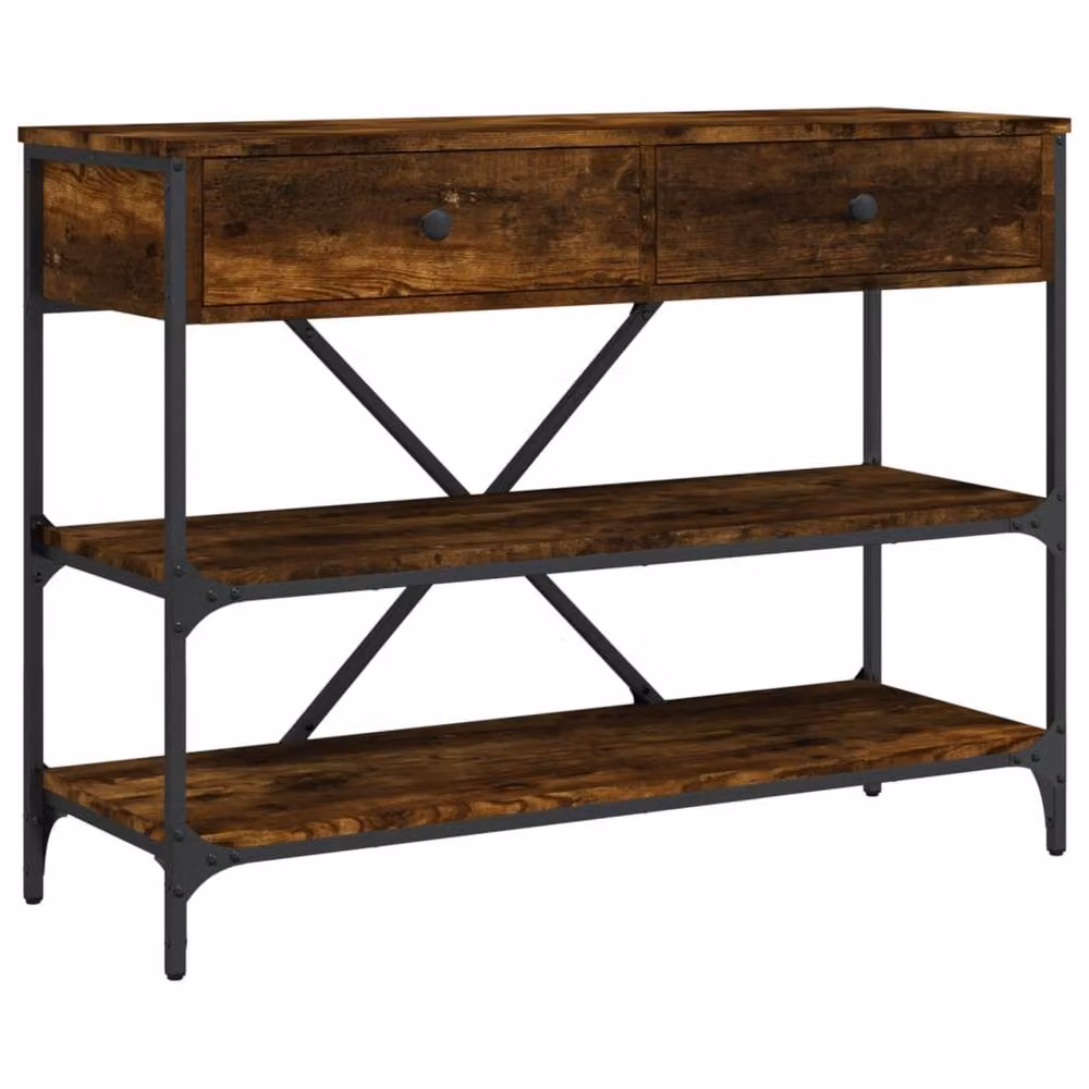 Berkfield Home Classic Console Table with Drawers and Shelves in Brown Smoked Oak – 3