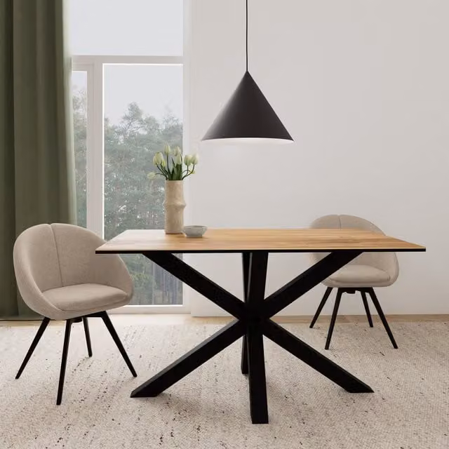 Furniture To Go Heaven Rectangular Dining Table with Wild Oak Ceramic Glass Top in Black and Brown, W: 135 cm