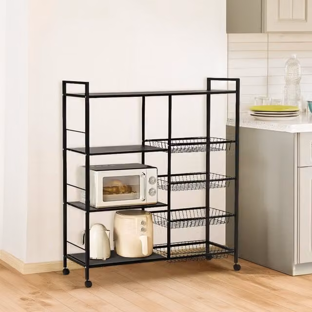 Livingandhome Black Metal Kitchen Storage Cart for Microwave and Vegetables