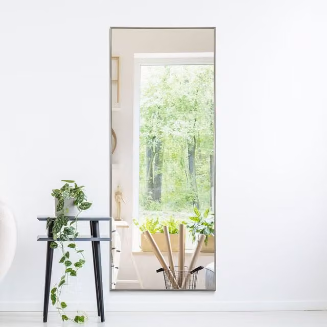 MirrorOutlet Modern Rectangular Silver Hanging Wall Mirror with Aluminium Frame