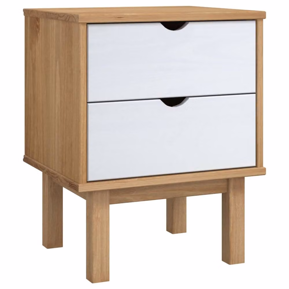 Berkfield Home OTTA Bedside Cabinet in Brown and White, Solid Pine Wood, W: 46 cm, D: 39.5 cm, H: 57 cm – 2