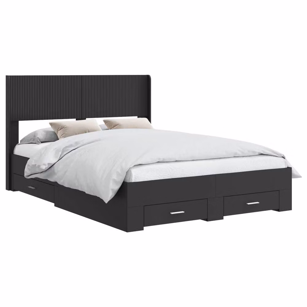Berkfield Home Modern Bed Frame with Headboard and Side Compartment Storage, Black, W: 135 cm, L: 190 cm – 2