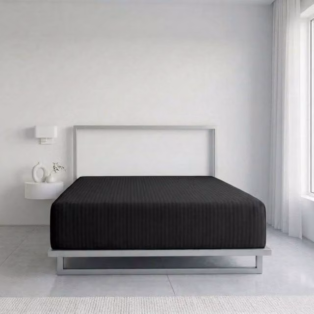 Snug City Luxury Mako Satin Stripe T250 Cotton Rich Extra Deep 30cm Fitted Sheet in Black, Super King (W/D: 200 x 200 cm)