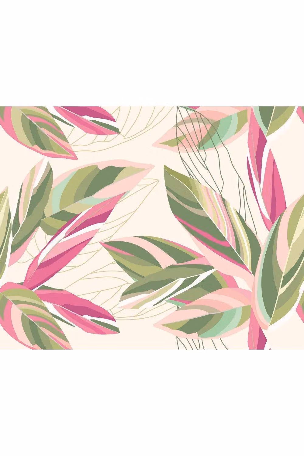 Origin Murals Botanical Calathea Leaves Wall Mural in Pink, W: 350 cm, H: 280 cm – 2