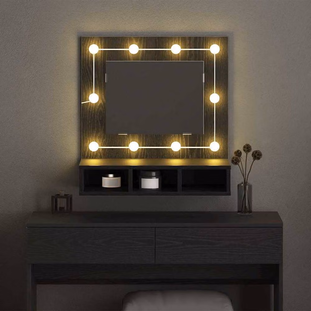 Berkfield Home Black Oak Wood Vanity Unit with Medium Mirror – 3