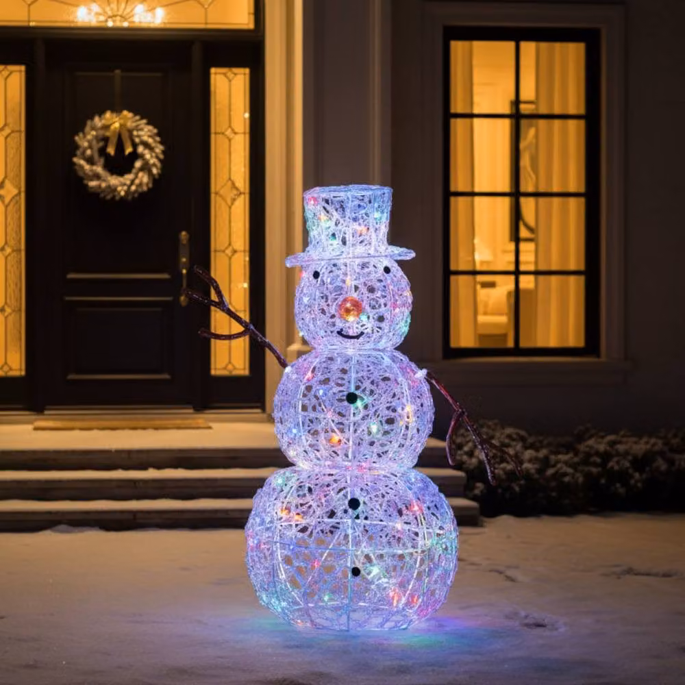 Garden Greatness Illuminated Multi Action Acrylic Snowman in White – 3