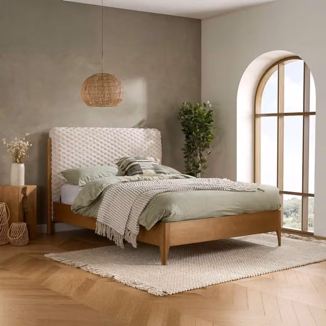 Birlea Hatti Double Bed Frame in Oak with White Faux Fur Upholstery, 140 x 200 cm