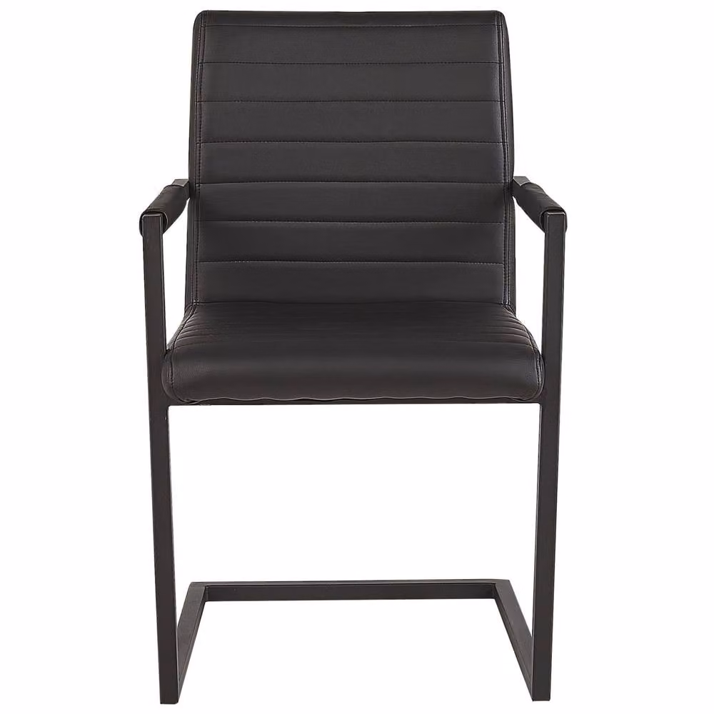 Wyld and Coco Set of 2 Black Faux Leather Cantilever Dining Chairs with Armrests – 3