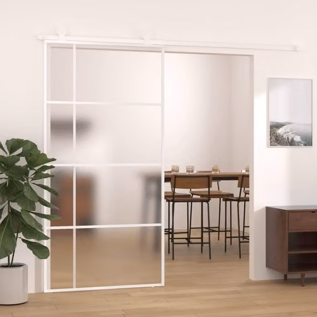 Berkfield Home White Aluminium Sliding Door with Frosted ESG Glass, W: 102.5 cm, H: 205 cm