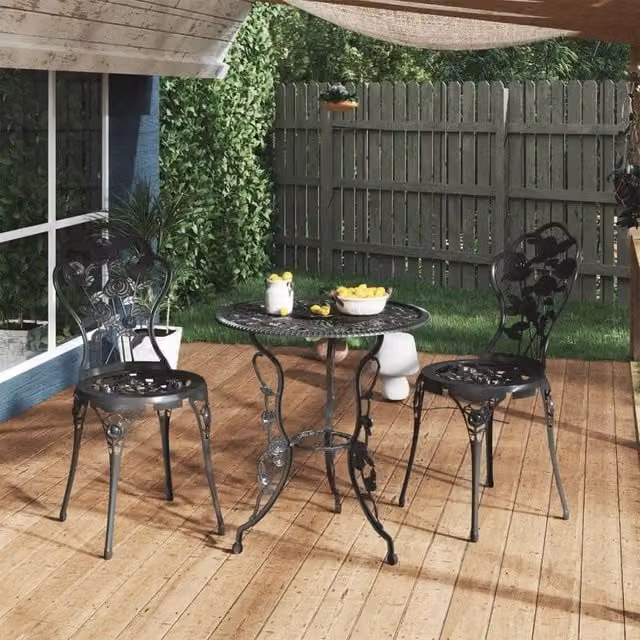 Berkfield Home 3 Piece Cast Aluminium Bistro Set in Matt Black – 1