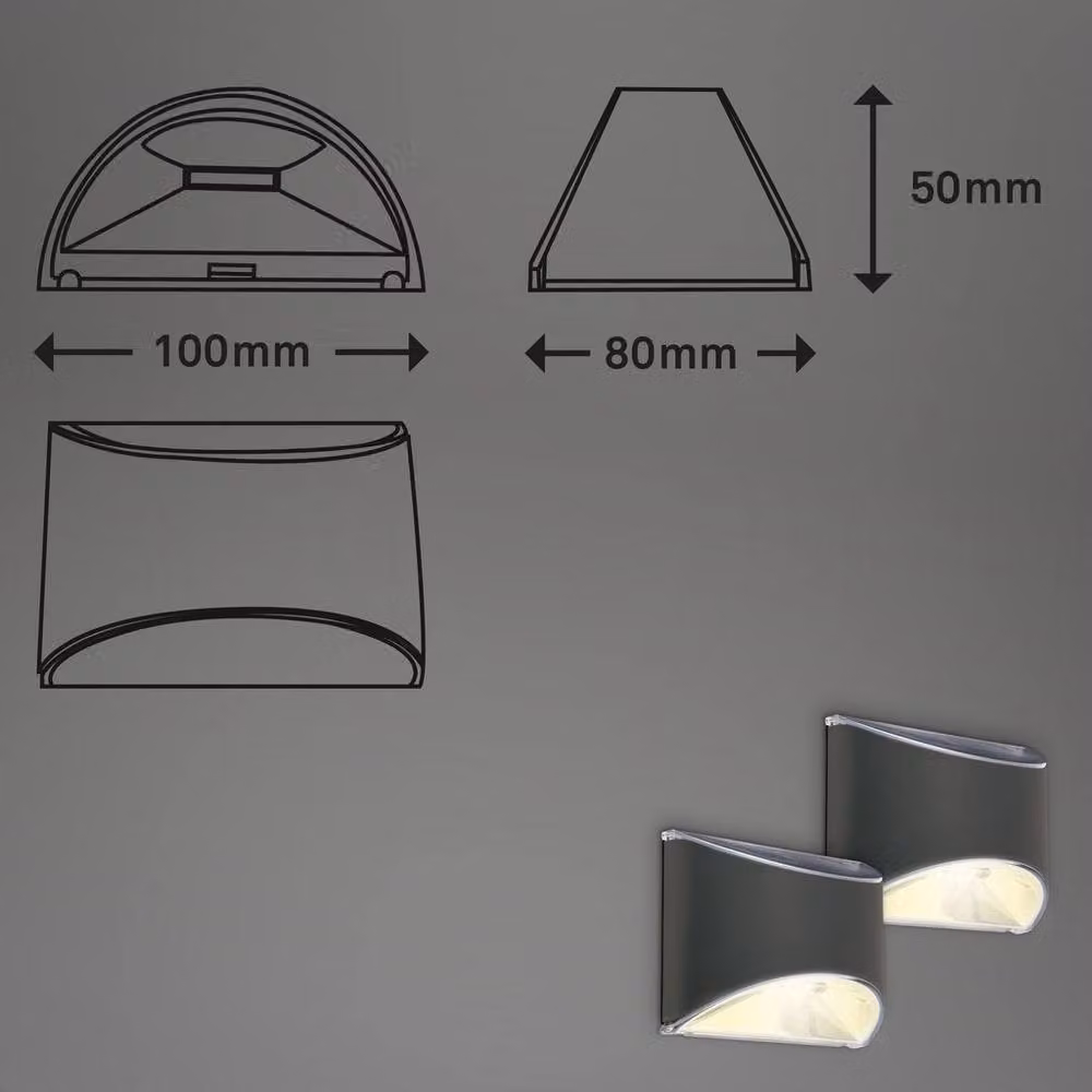 Briloner LED Solar Outdoor Wall Light in Black with Warm White 3000K and Dusk Sensor, IP44 Rated – 4