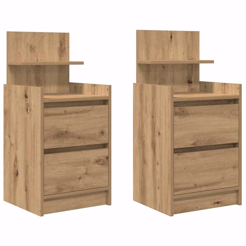 Berkfield Home Artisan Oak Bedside Cabinets with 2 Drawers, Set of 2, Light Brown, W/D/H: 38 x 34 x 80 cm – 3