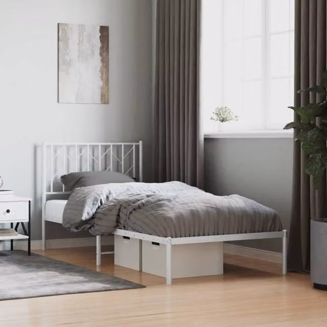Berkfield Home Metal Bed Frame with Headboard, White, W/D/H: 90 x 200 cm – 1
