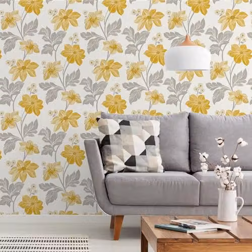 Grandeco Clametis Trail Yellow Botanical Floral Textured Vinyl Wallpaper – 2