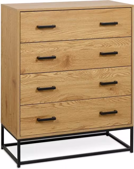 Julian Bowen Harlow Industrial Oak and Metal Drawer Chest in Brown and Black
