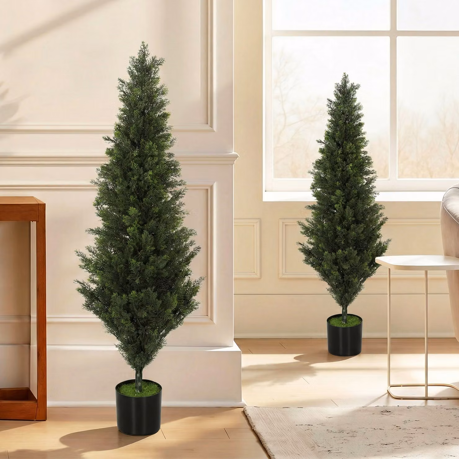 HOMCOM Set of 2 Green Decorative Artificial Cypress Trees with Weighted Pots, Height: 120 cm – 7