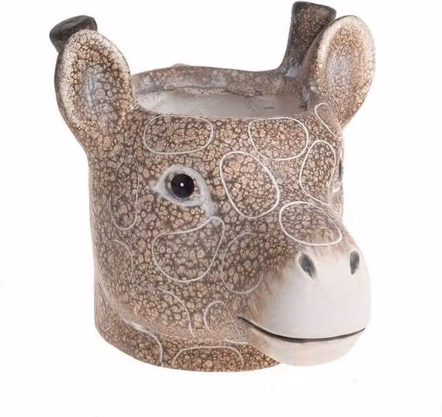 KDMD Brown Ceramic Giraffe Head Novelty Tabletop Pot