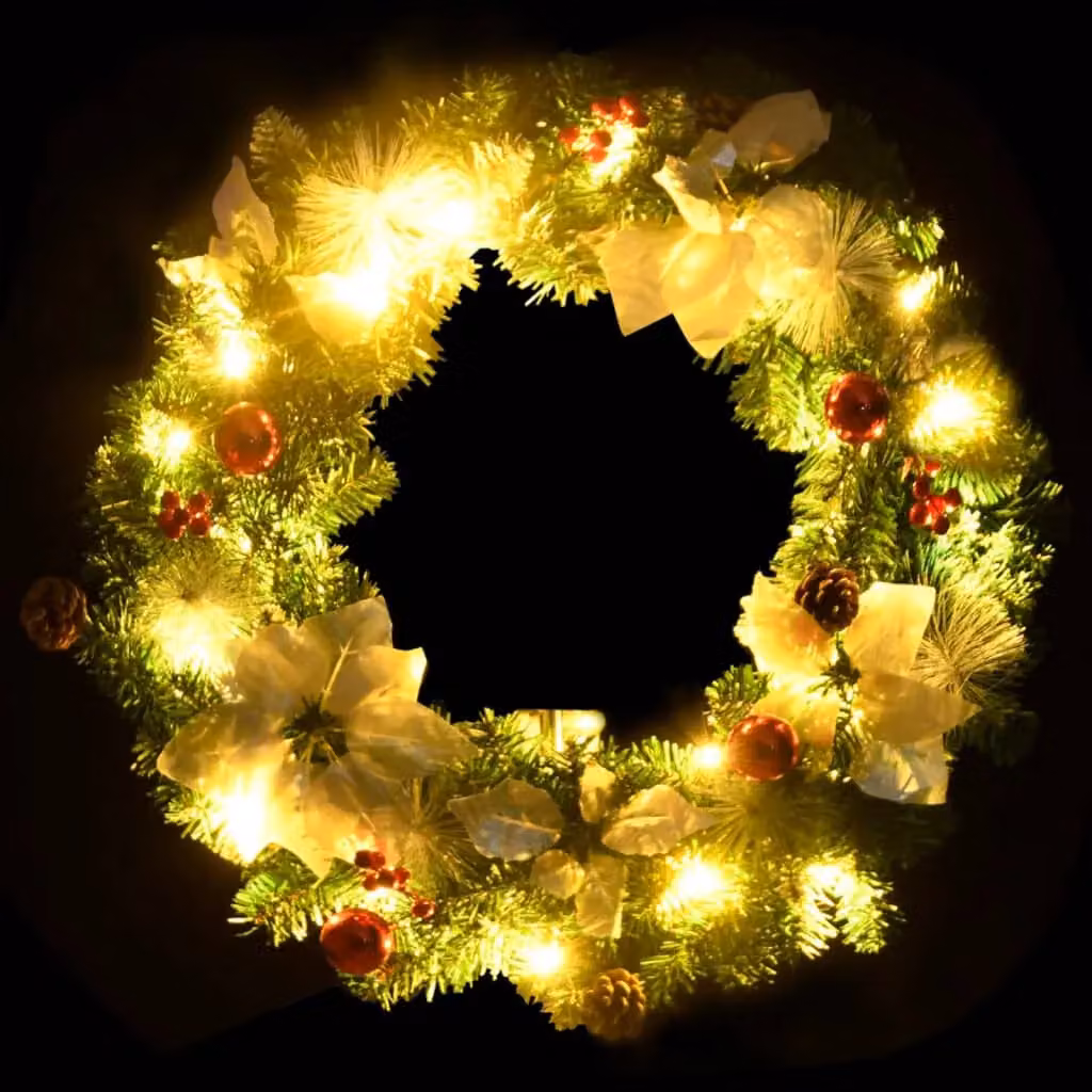 Berkfield Home Christmas Wreath with Multicolour LED Lights, Green, Diameter: 60 cm – 3