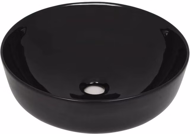 Berkfield Home Round Ceramic Basin in Black, Diameter: 41.5 cm, Height: 13.5 cm