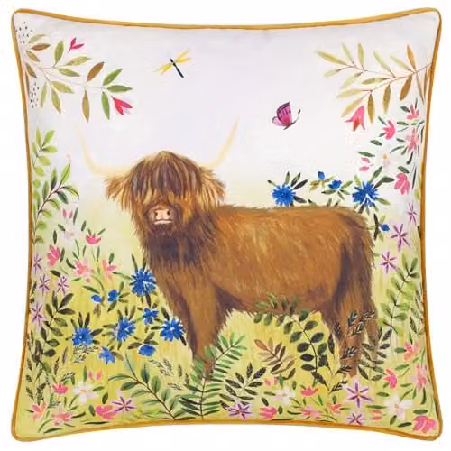 Evans Lichfield Daisy Hill Agnes Floral Printed Square Cushion in Multicolour and Beige, W/D/H: 45 x 45 x 45 cm – 1