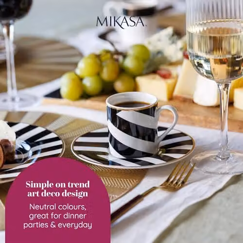 Mikasa Luxe Deco Geometric Bone China Espresso Cup and Saucer Set of 2, 110ml, Black, White and Gold – 2