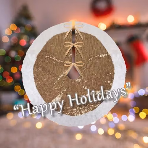 VFM e-Store Christmas Sequin Tree Skirt Decoration in Gold, W: 49 cm, D: 31 cm – 4