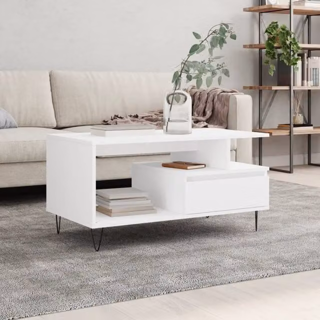 Berkfield Home Modern White Coffee Table, W/D/H: 90 x 49 x 45 cm – 1