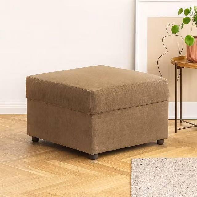 Furnishings For Less UK Beige Chenille Fabric Cube Footstool W/D/H: 55 x 55 x 42 cm