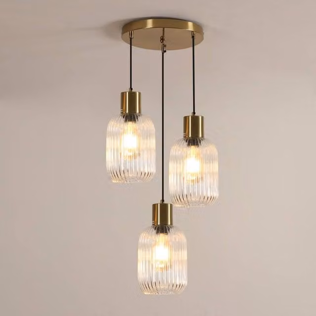 Pheashine Gold and Transparent Glass Pendant Light with Adjustable 1.5m Cable and E27 Bulb Included – 1
