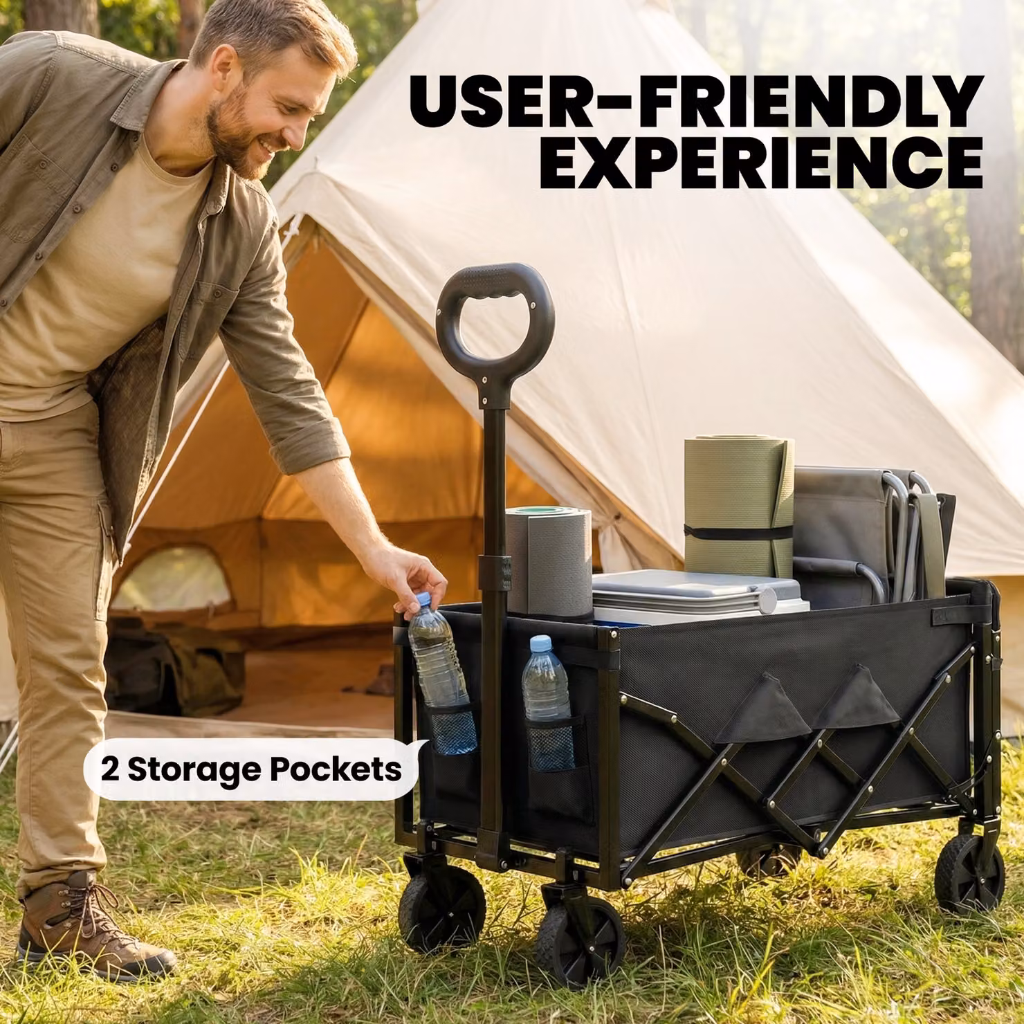 Outsunny 80L Foldable Festival Trolley with Drop-Down Tailgate and Adjustable Handle, Black – 8