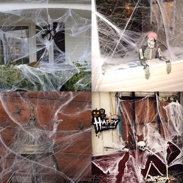AKA Halloween Spider Webbing with 10 Spiders in White