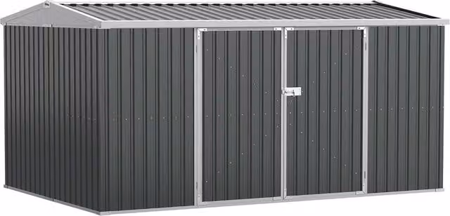 Rolipo Grey Metal Garden Shed with Lockable Door, W: 426.72 cm, D: 243.84 cm, H: 245.0 cm