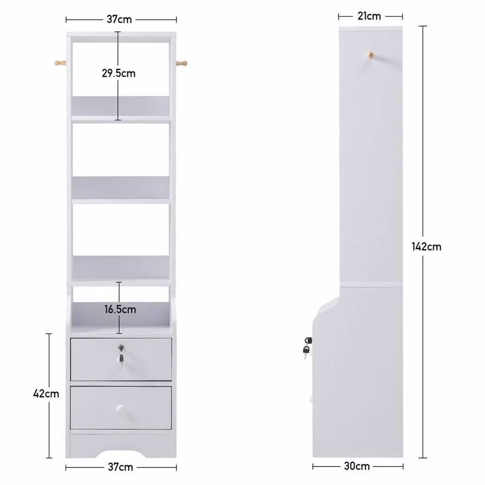 KORVIXA White High Wood Bedside Table Cabinet with Lock – 2