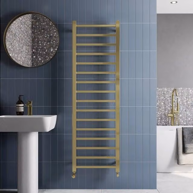 Temprazo Gold Steel Wall Mounted Towel Rail, H: 160 cm, W: 50 cm
