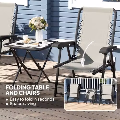 Outsunny 3 Piece Folding Garden Bistro Set in Grey – 4