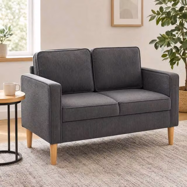 STILVORA 2 Seater Grey Corduroy Sofa with Lift Up Seat Storage and Solid Wood Frame