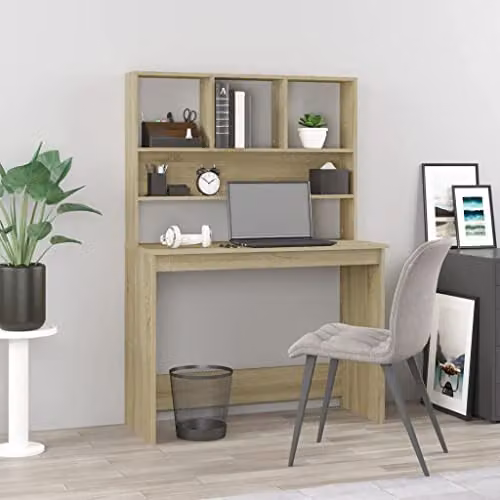 vidaXL Modern Writing Desk with Shelves in Oak, W/D/H: 102 x 45 x 148 cm – 2