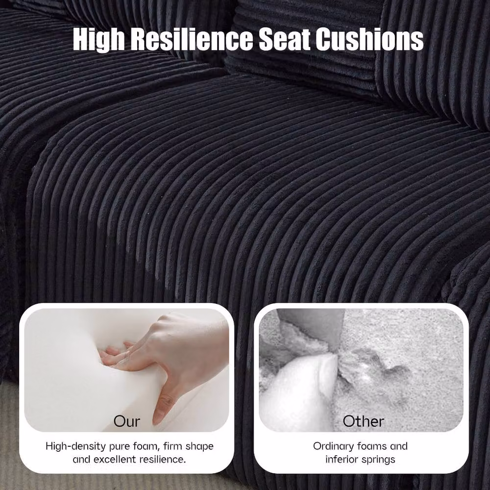 Rolipo Modular 2-Seater Reclining Sofa in Black Corduroy with Cup Holders – 3