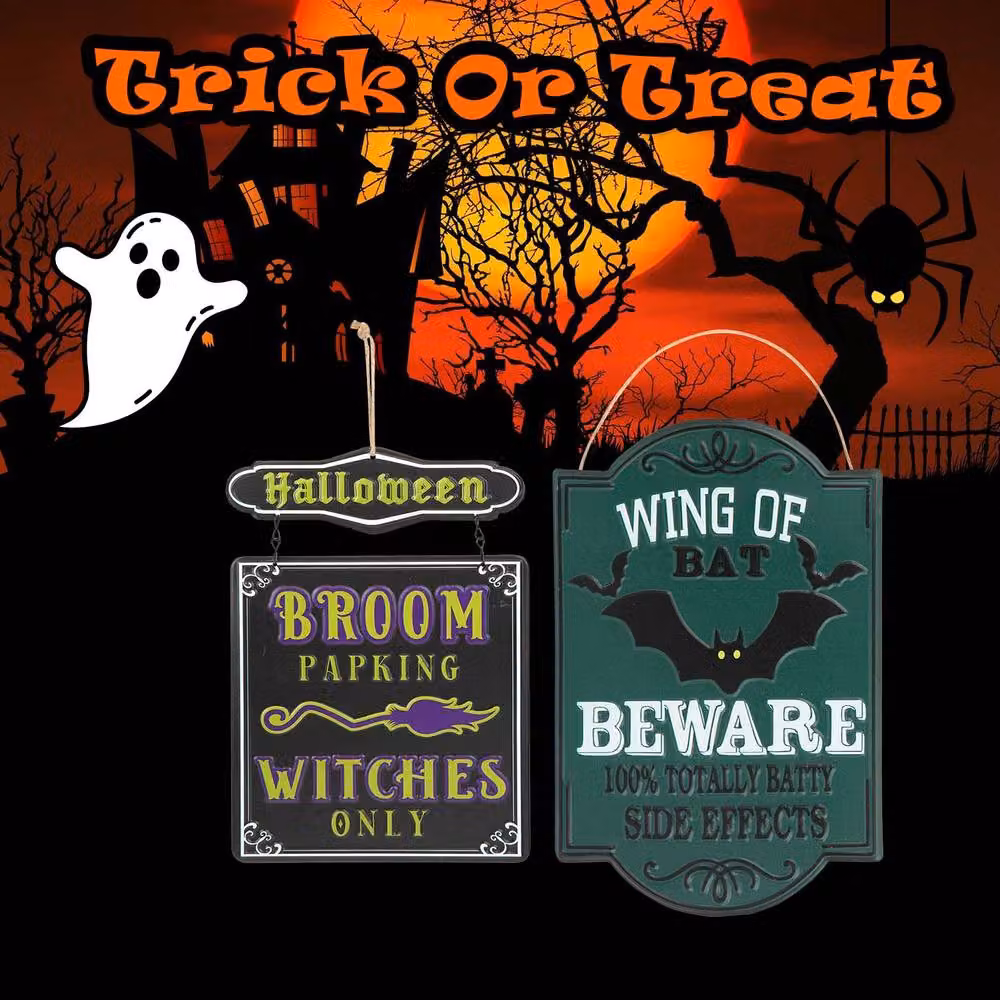 VFM e-Store Halloween Metal Wall Signs, 2 Pack, Black and Multicolour – 3