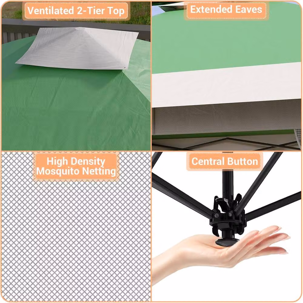 London Boutique Heavy Duty Pop Up Garden Gazebo Canopy Tent in Light Green, W/D/H: 400 x 400 x 308 cm – 4